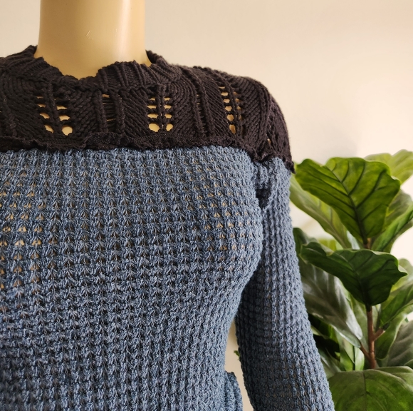 Free People Snowflake ColorBlocked Pointelle Sweater Size XS Women Cotton - Picture 10 of 12